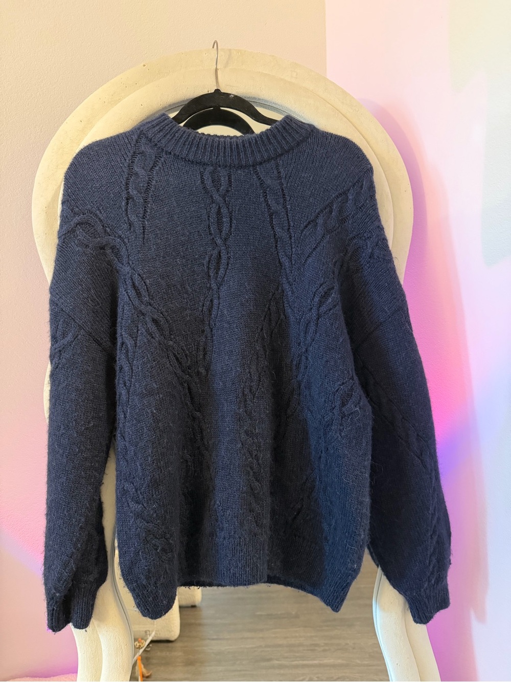 Anine Bing Navy Cable-Knit Crewneck Sweater